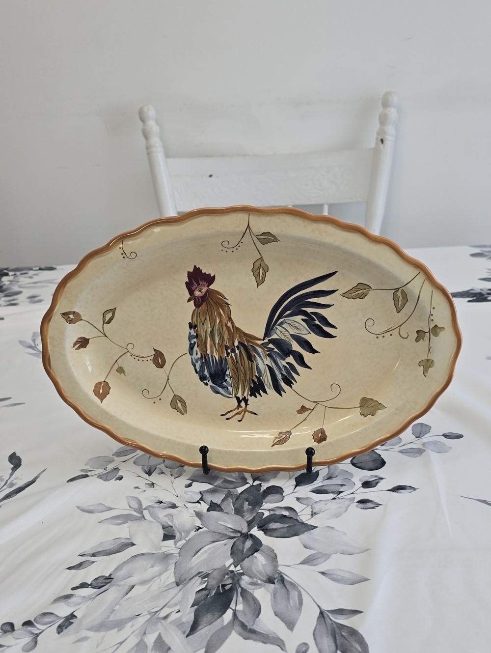 Whole Home Canterbury Rooster Oval Platter Ceramic 13.75"